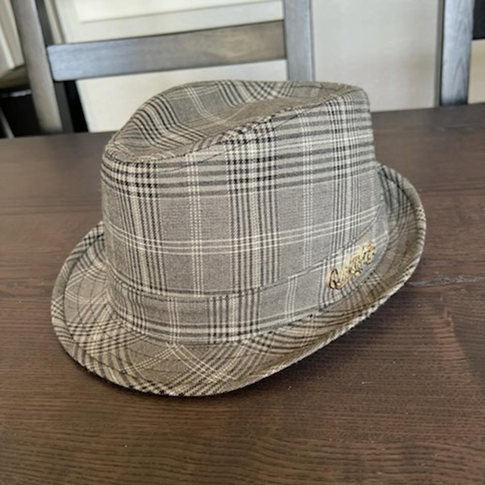 Plaid Fedora Hat with Gold Accent